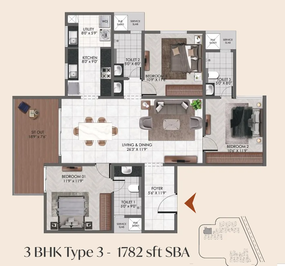 Courtyard by Vedant Suraksha 4 BHK Spacious Floor Plan